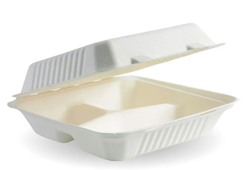 Biocane Box Biocane 9 x 9 x 3” 3 Compartment Clamshell – Central Food Packaging